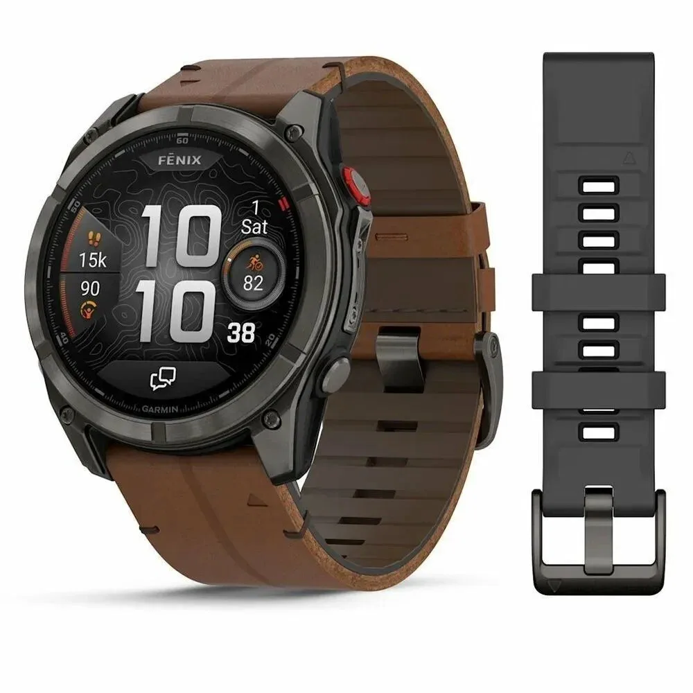 Умные часы Garmin Fenix 8 Pro 51mm AMOLED Carbon Gray Silicone + Chestnut Leather Band — фото 1 из 8
