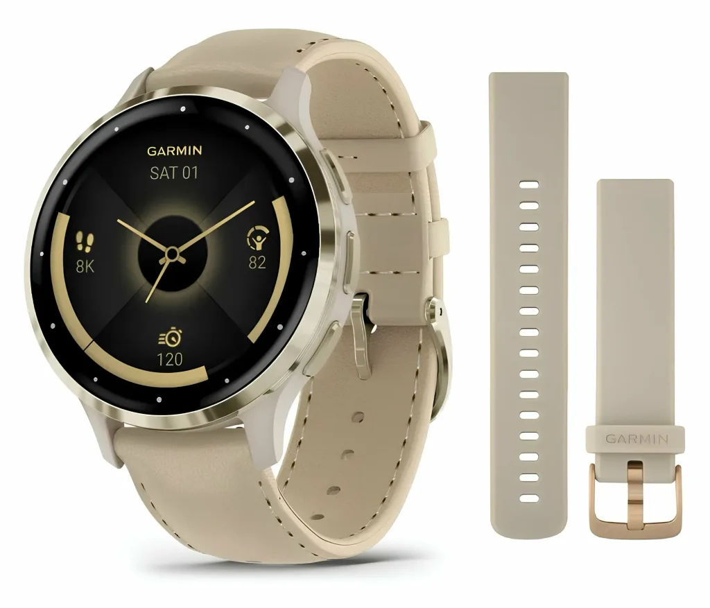 Garmin Venu 3S Soft Gold French Gray Silicone + Leather Band — фото 1 из 4