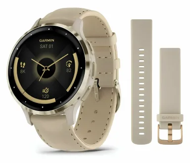 Garmin Venu 3S Soft Gold French Gray Silicone + Leather Band